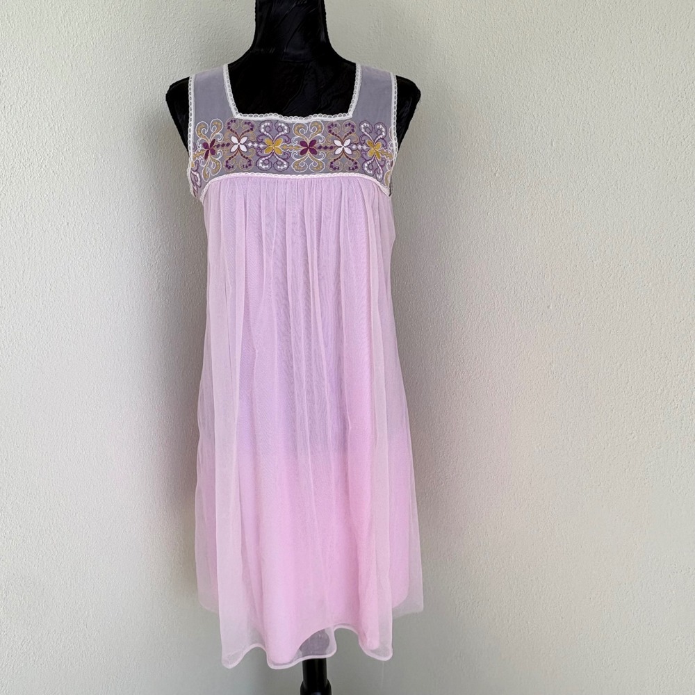 Movie Star Vintage Embroidered Sheer Babydoll Nightgown Women S Pink